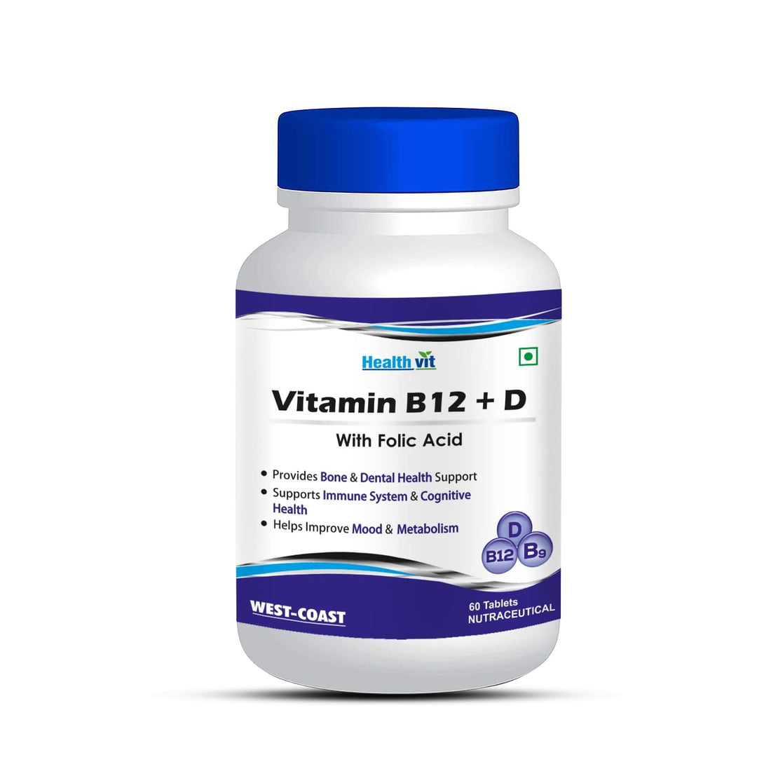 Healthvit Vitamin B12 + D With Folic Acid Tablets - 60 Tablets