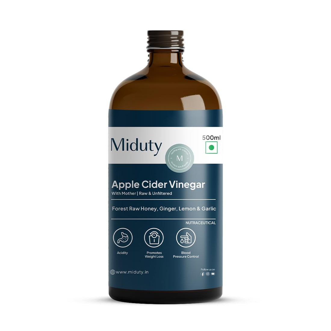 Miduty Apple Cider Vinegar (Honey, Ginger, Lemon, Garlic)- 500 ML