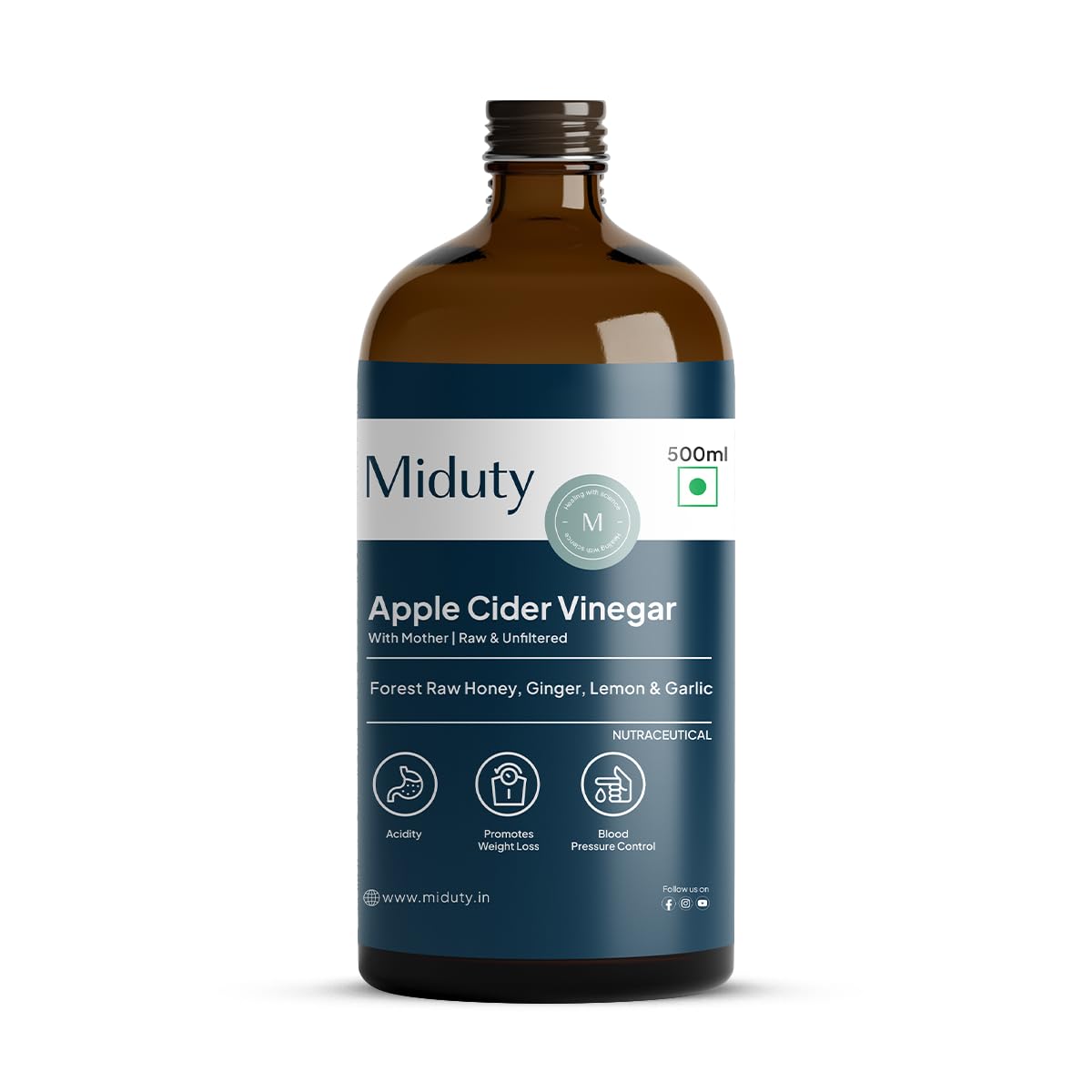 Miduty Apple Cider Vinegar (Honey, Ginger, Lemon, Garlic)- 500 ML