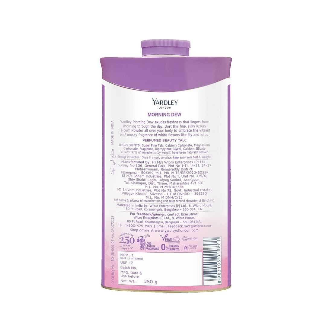 Yardley London Morning Dew Perfumed Talc - 250 GM