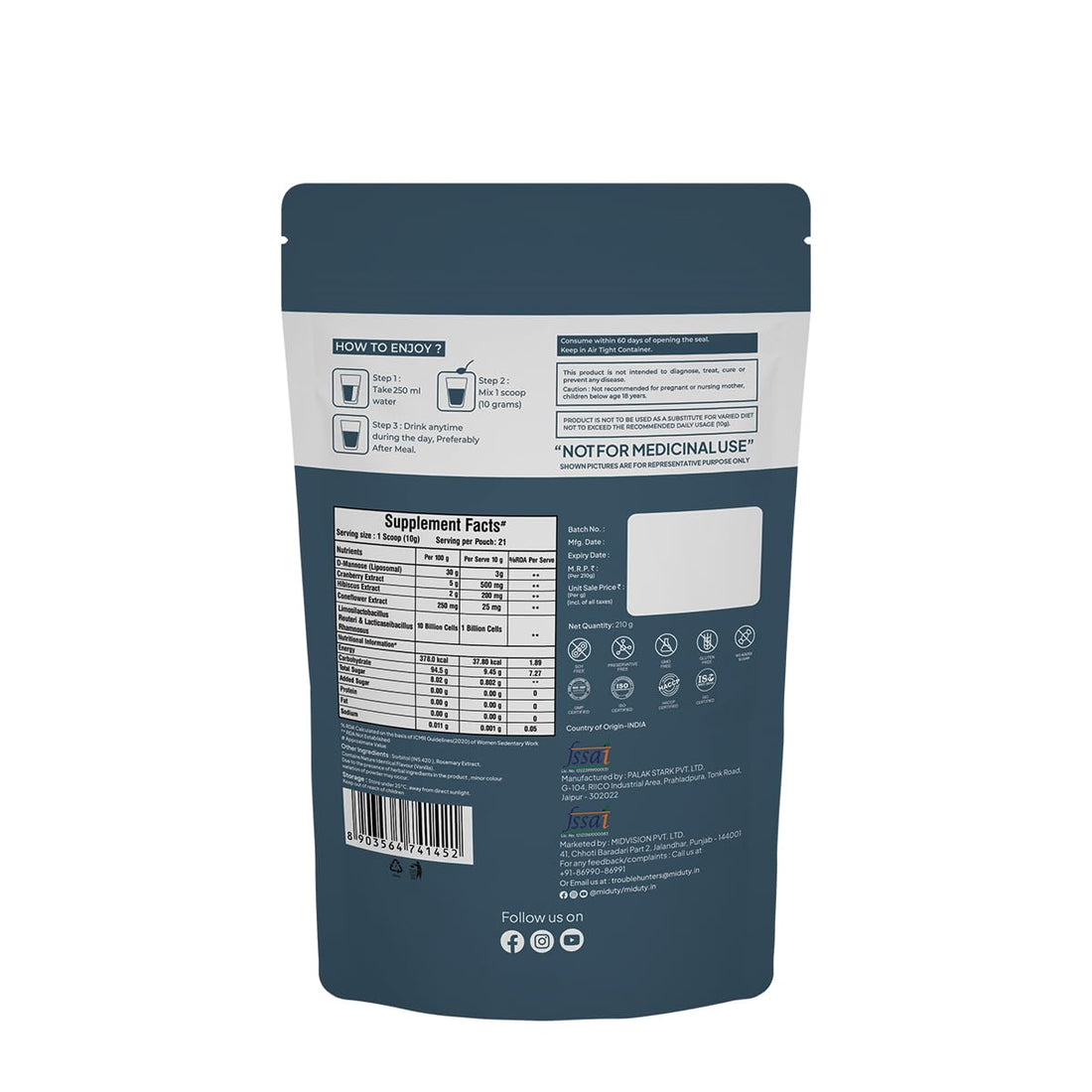 Miduty UTI Relief Powder Vanilla - 210 GM