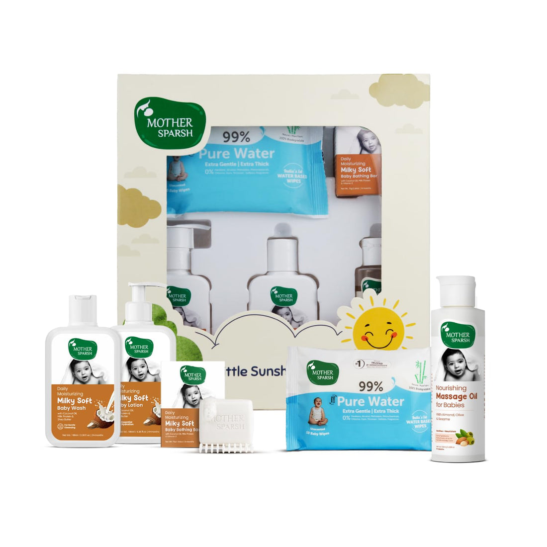 Mother Sparsh Gift Set for Babies, Combo of 5 Baby Skin Care Essentials (Sunshine Box)