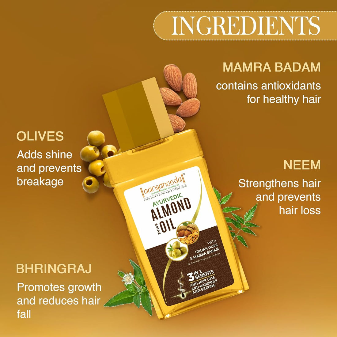 Aaryanveda Ayurvedic Almond & Olive Hair Oil - 200 ML