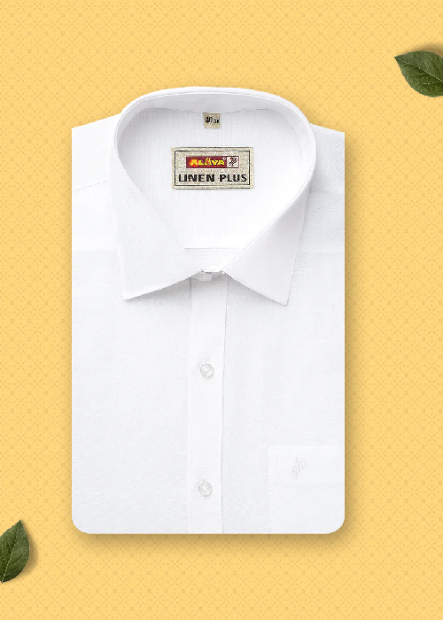 Alaya Cotton Linen Plus Solid White Slim Fit Full Sleeve Shirt For Men - Daily Needs Products