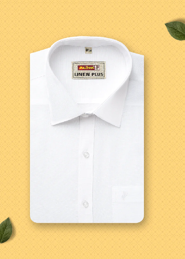 Alaya Cotton Linen Plus Solid White Slim Fit Full Sleeve Shirt For Men - Daily Needs Products