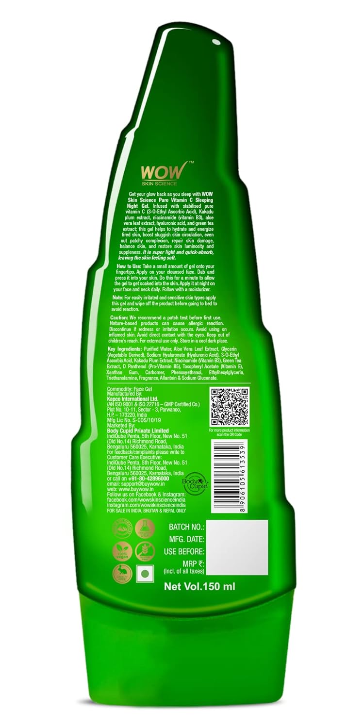 WOW Skin Science Pure Vitamin C Sleeping Night Gel with Aloe Vera - 150 ML