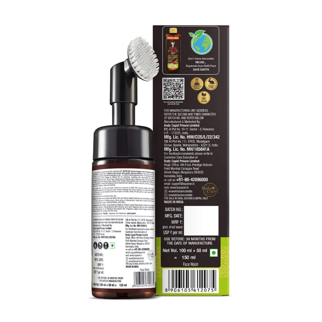 WOW Skin Science Apple Cider Vinegar Foaming Face Wash - 150 ML