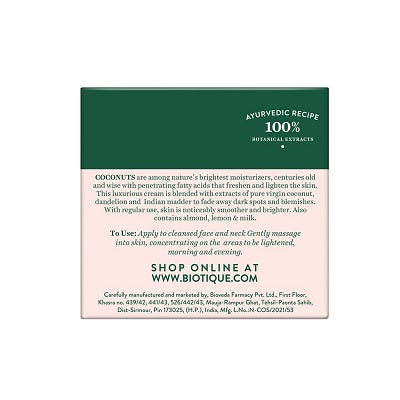 Biotique Advanced Ayurveda Bio Coconut Whitening & Brightening Cream - 50 GM