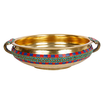 Multicolor Gemstone Brass Traditional Urli - 12 Inches