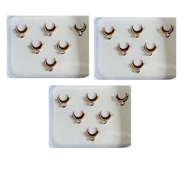 Half Moon Shape 1 line Moti Stone Bindi - Pack of 3