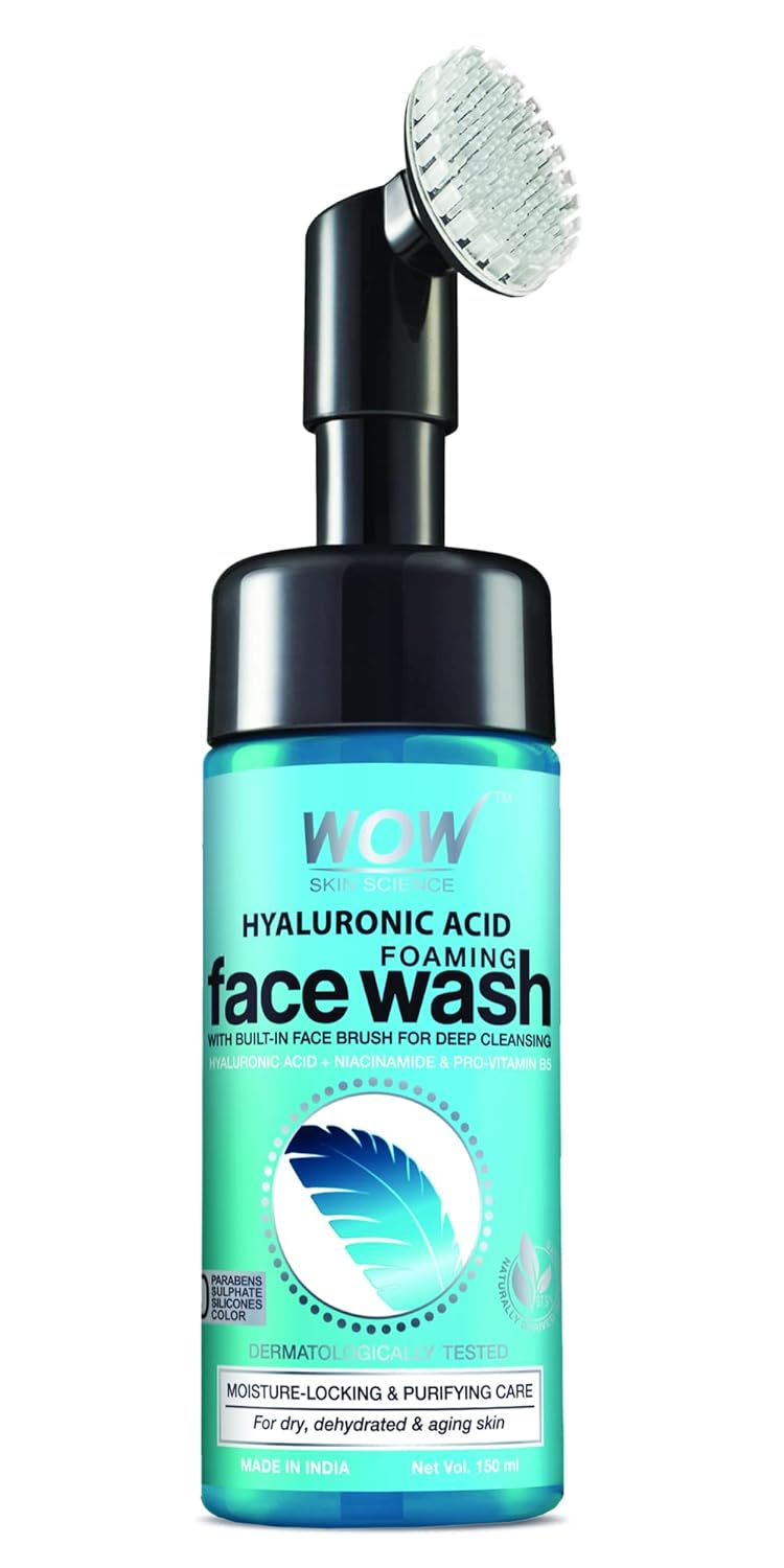 WOW Skin Science Hyaluronic Acid Foaming Face Wash with Built-In Brush - 150 ML