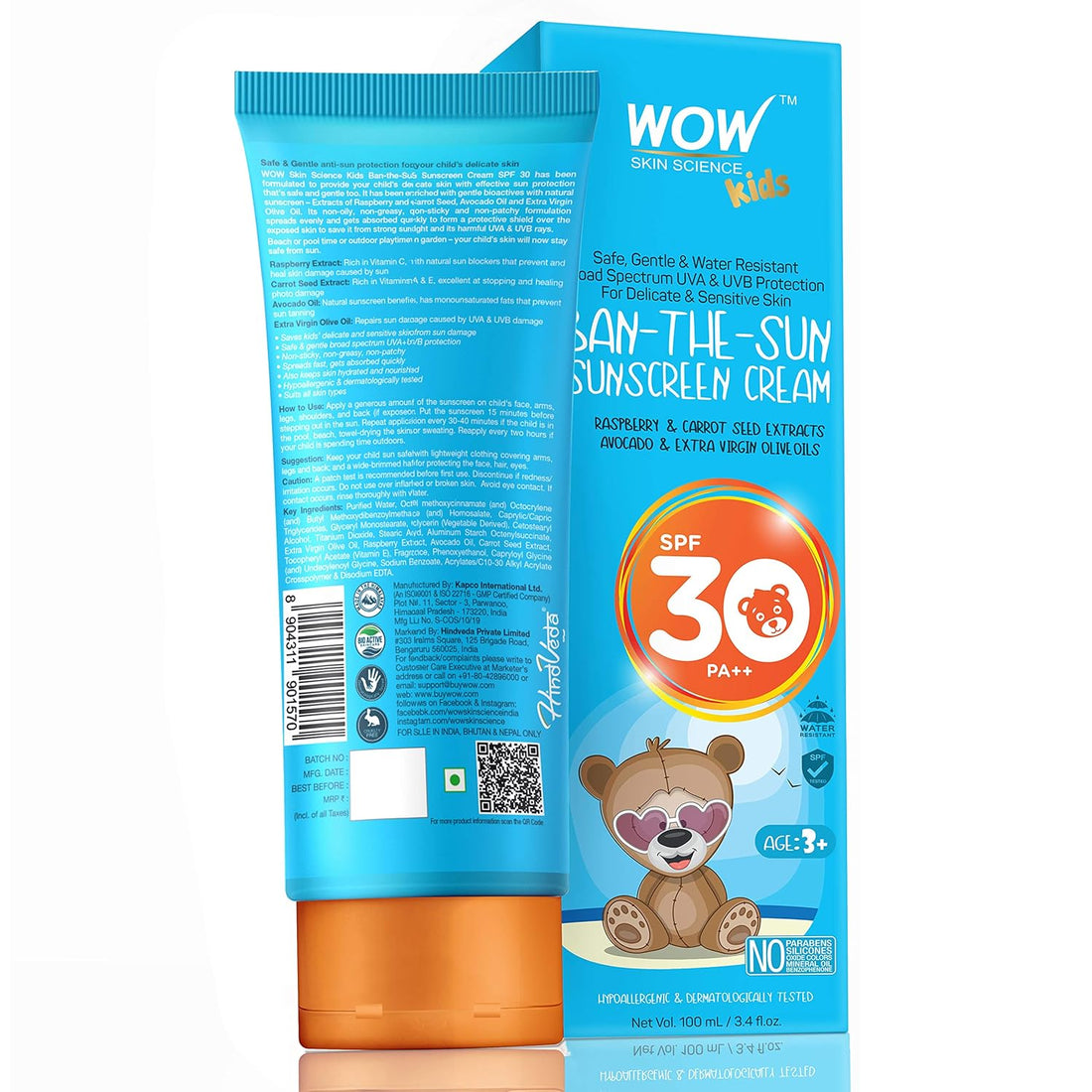 WOW Skin Science Kids Ban-The-Sun Sunscreen Cream SPF 30 PA++ - 100 ML