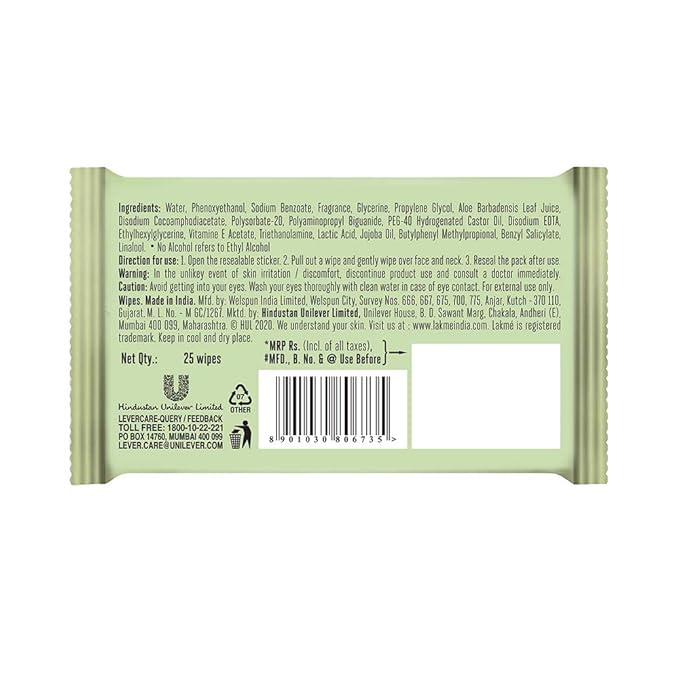 Lakme 9to5 Naturale Aloe Cleansing Wipes - 141 GM