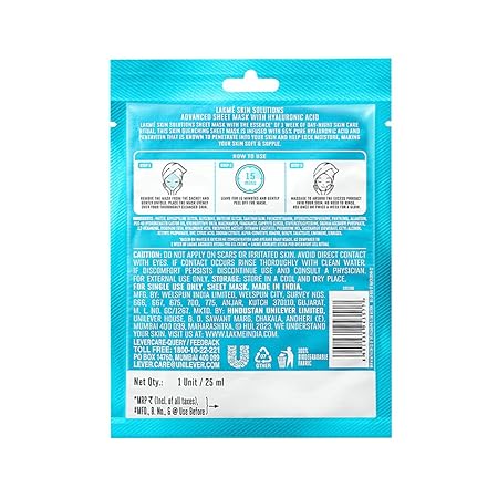 Lakme Solutions Sheet Mask Hydrating With Hyaluronic Acid - 25 ML