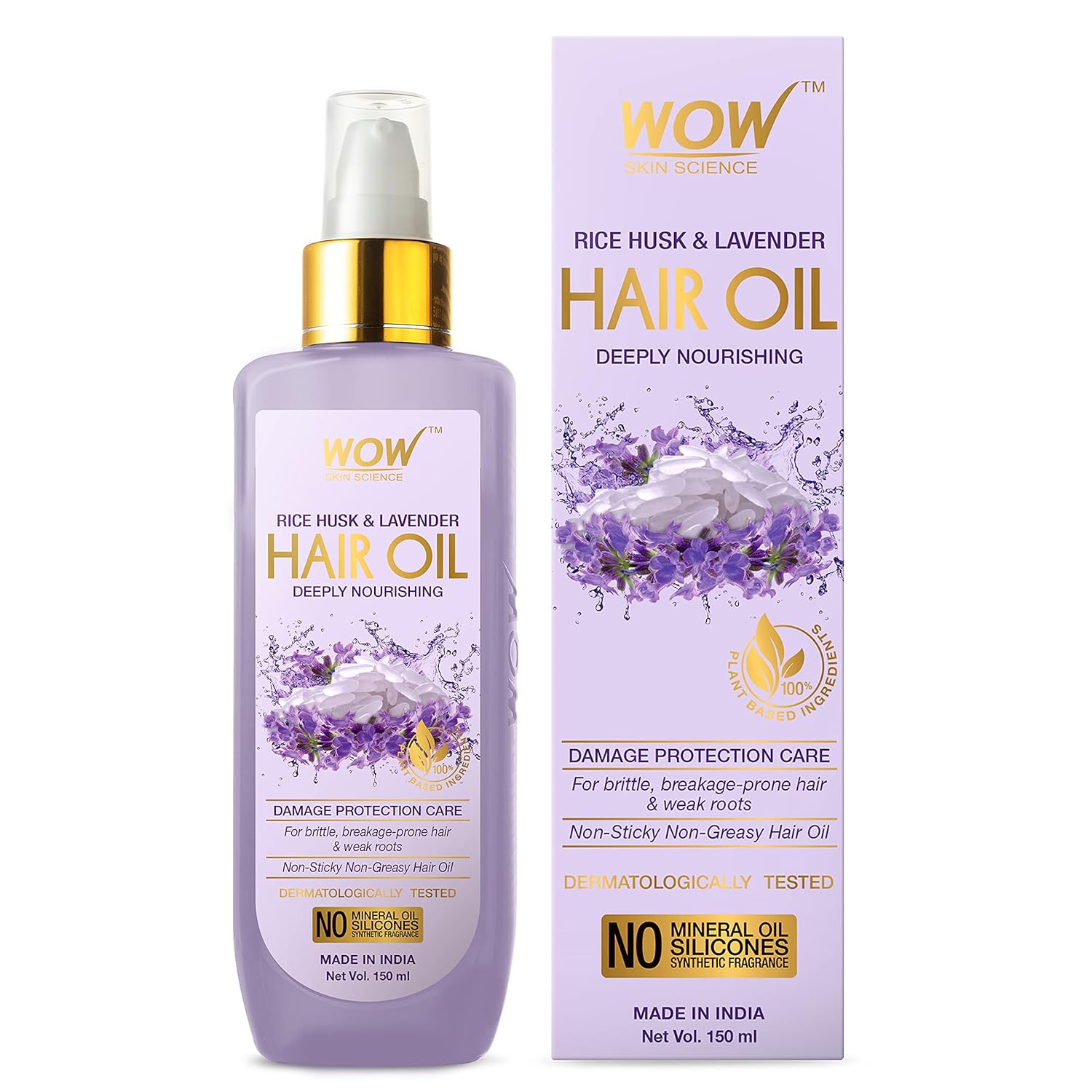WOW Skin Science Rice Husk & Lavender Hair Oil - 150 ML