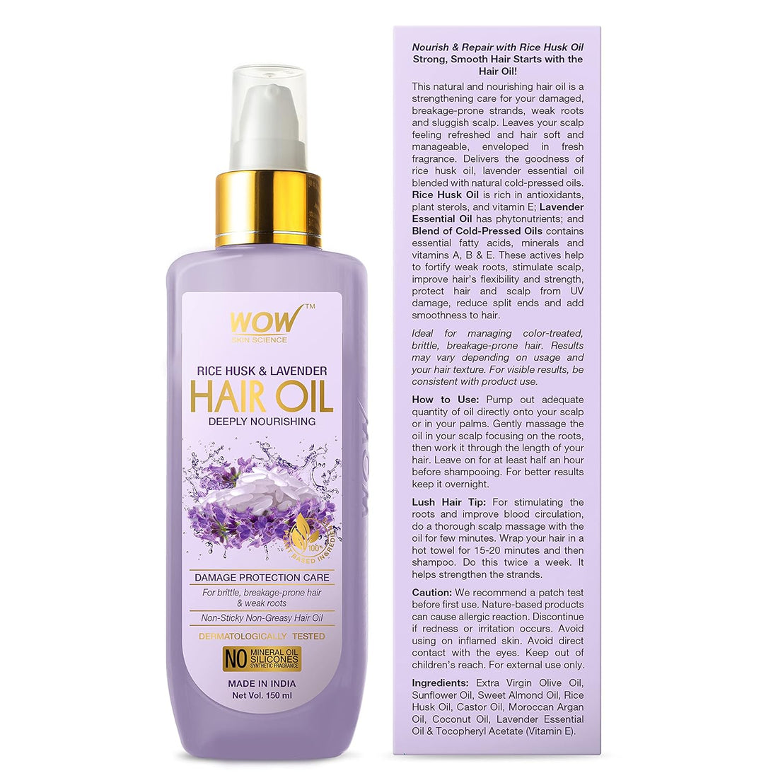 WOW Skin Science Rice Husk & Lavender Hair Oil - 150 ML