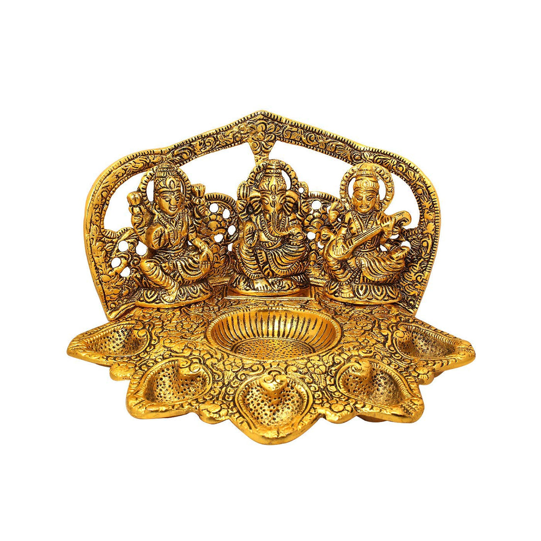Laxmi Ganesh Saraswati Idol Diya Oil Lamp - 5 Inch - Daily Needs Products