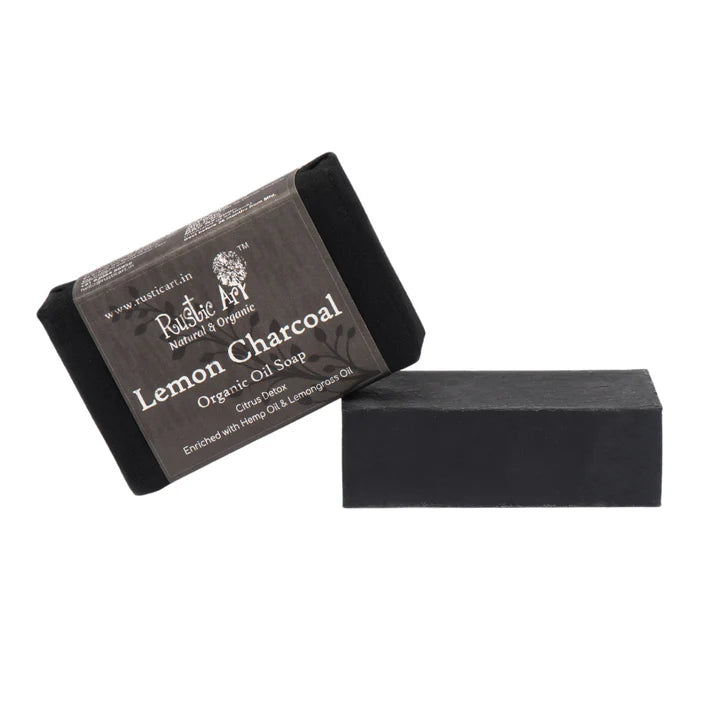 Rustic Art Lemon Charcoal Soap - 100 GM