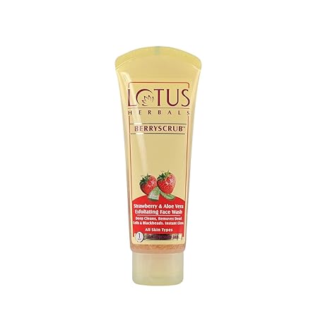 Lotus Herbals Berry Scrub Strawberry & Aloe Vera Exfoliating Face Wash - 80 GM