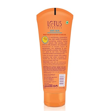 Lotus Herbals Safe Sun Daily Multi Function Sunscreen SPF 70 PA+++ - 60 GM
