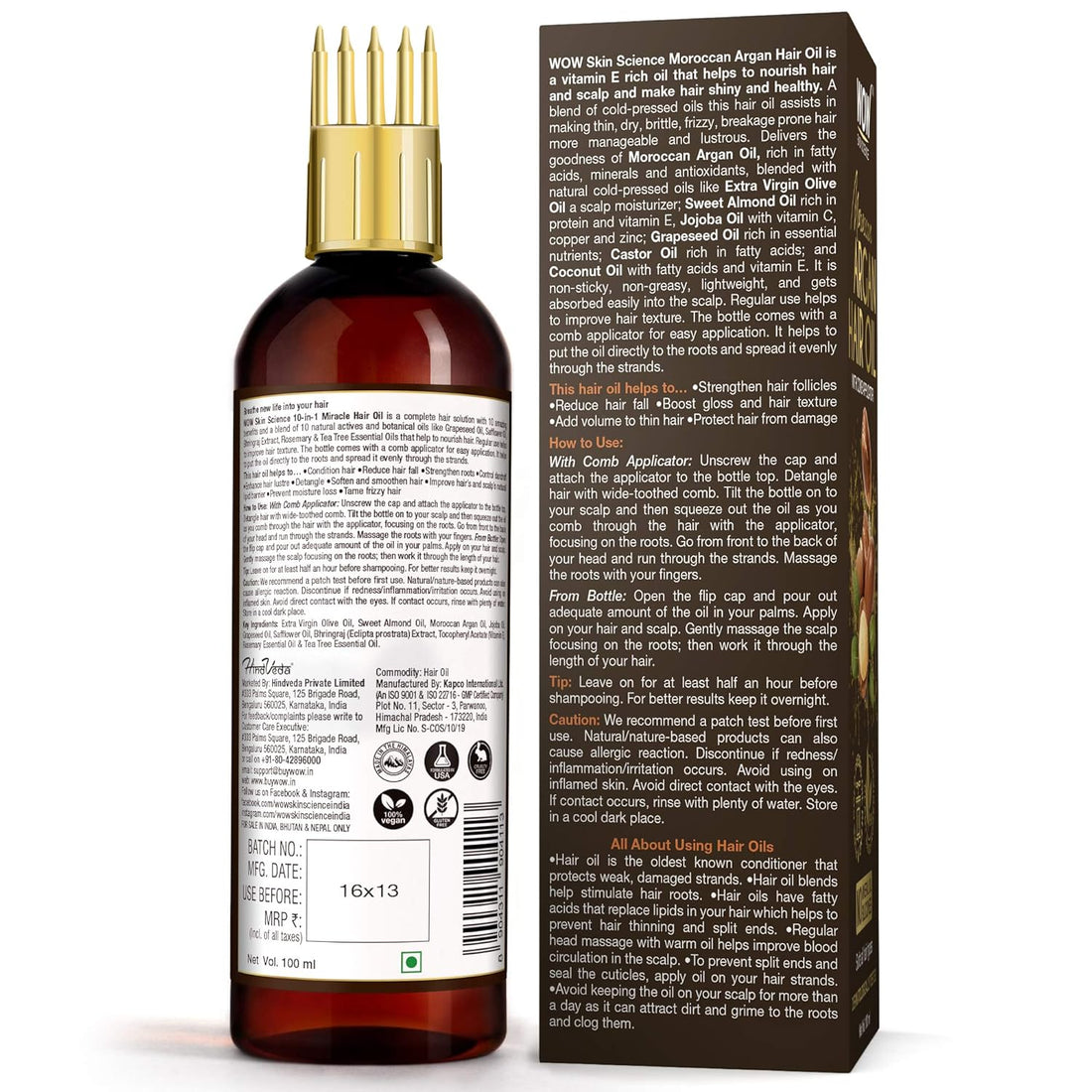 WOW Skin Science Moroccan Argan Hair Oil - With Comb Applicator
