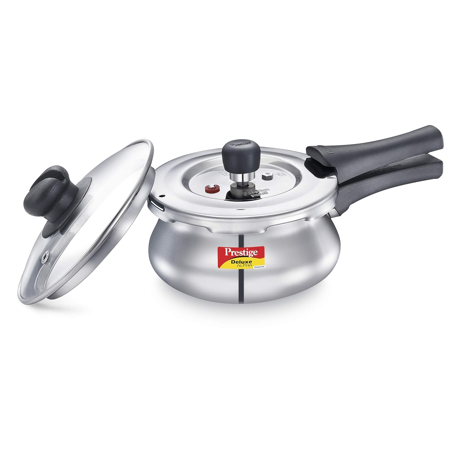 Prestige Deluxe Alpha Svachh Stainless Steel Outer Lid Pressure Cooker with Glass Lid - 1.5 L - Daily Needs Products