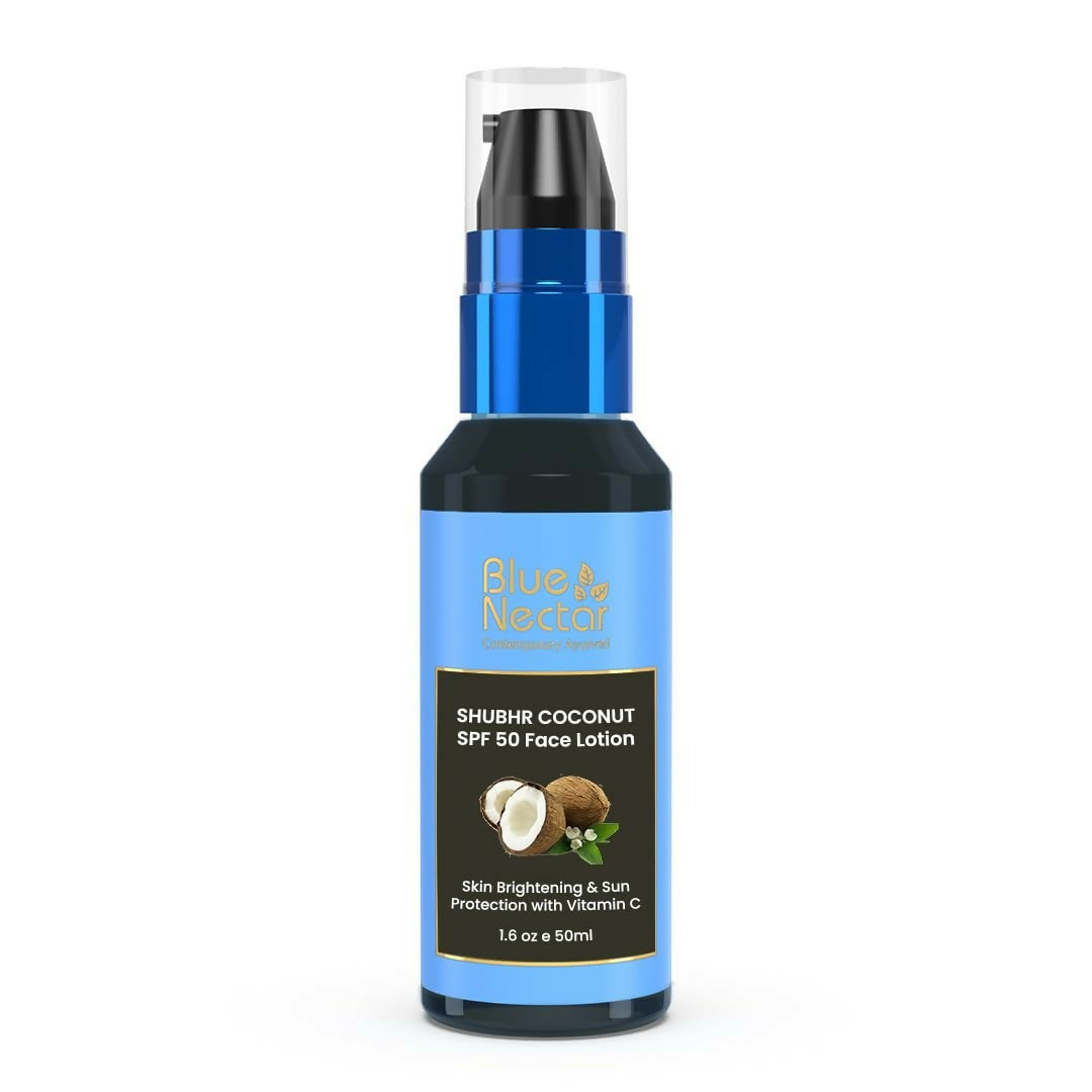 Blue Nectar Coconut Sunscreen SPF 50 Face Lotion, No White Cast, Plant Based Photostable Sunscreen with Vitamin C for Skin Brightening