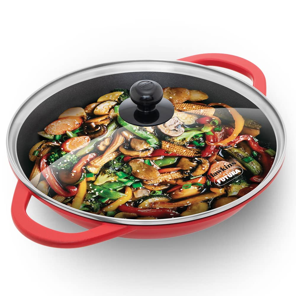 Hawkins Die Cast Shallow Kadhai with Glass Lid - 3 L - Daily Needs Products