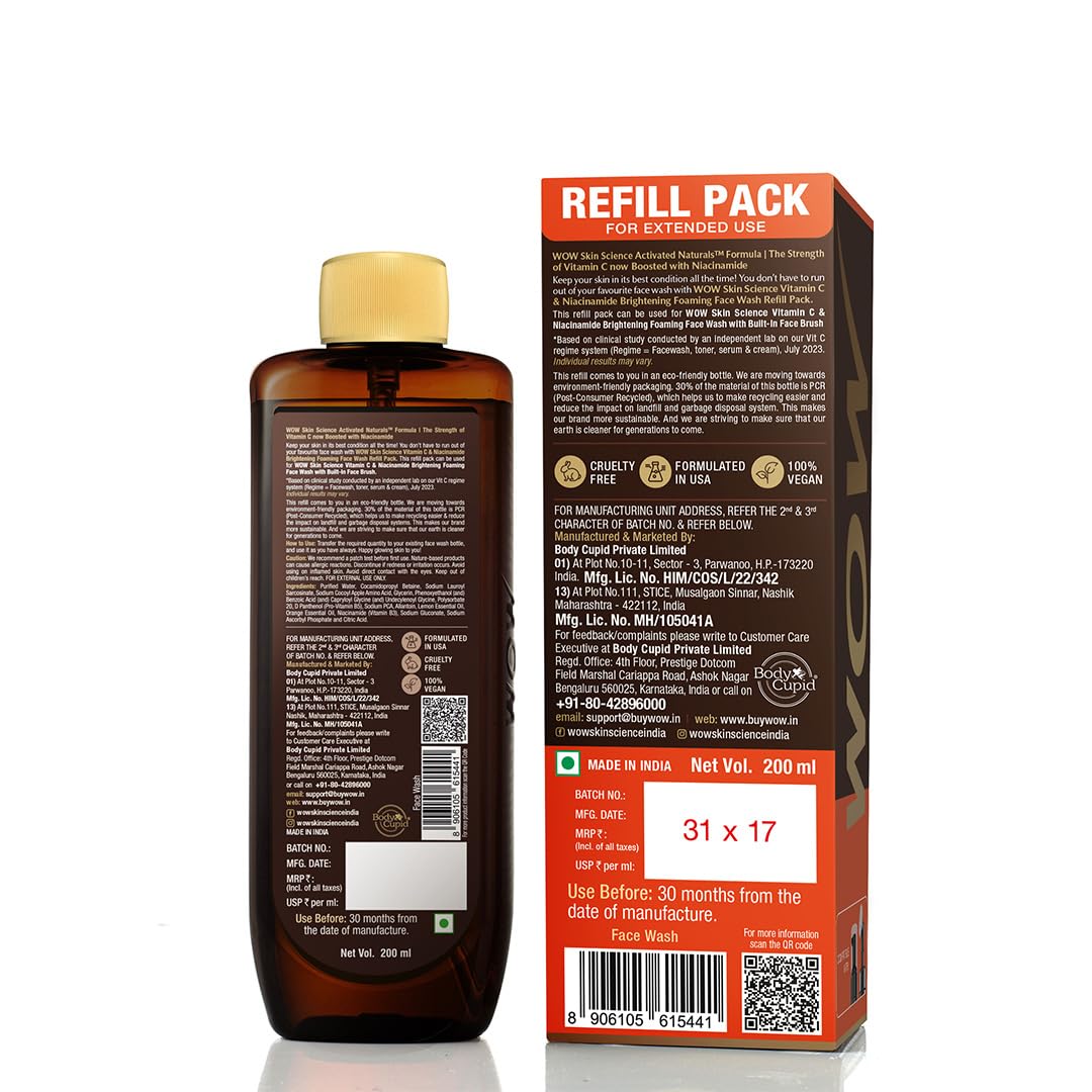 WOW Skin Science Brightening Vitamin C Foaming Face Wash Refill Pack - 200 ML