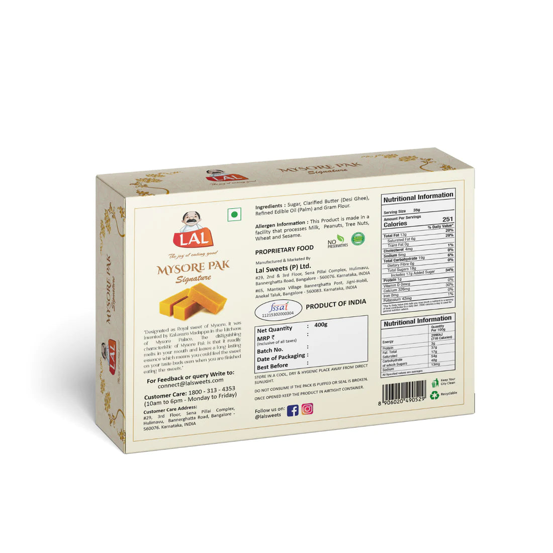 Lal Sweets Mysore Pak Signature - 400 GM