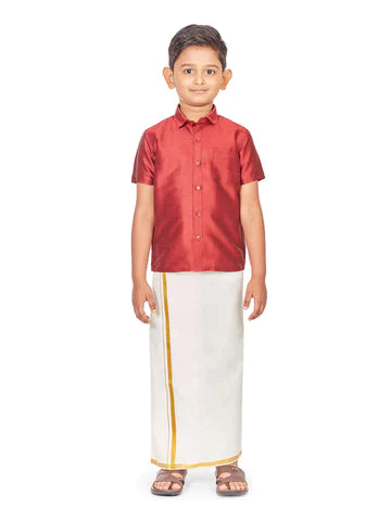 Minister White Flexiwaist Bundled With A Matching Raw Silk Half Sleeve Shirt (Adorable Boy) - Daily Needs Products