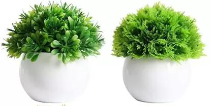 Artificial Bonsai Wild Plant with Plastic Pot - Set of 2