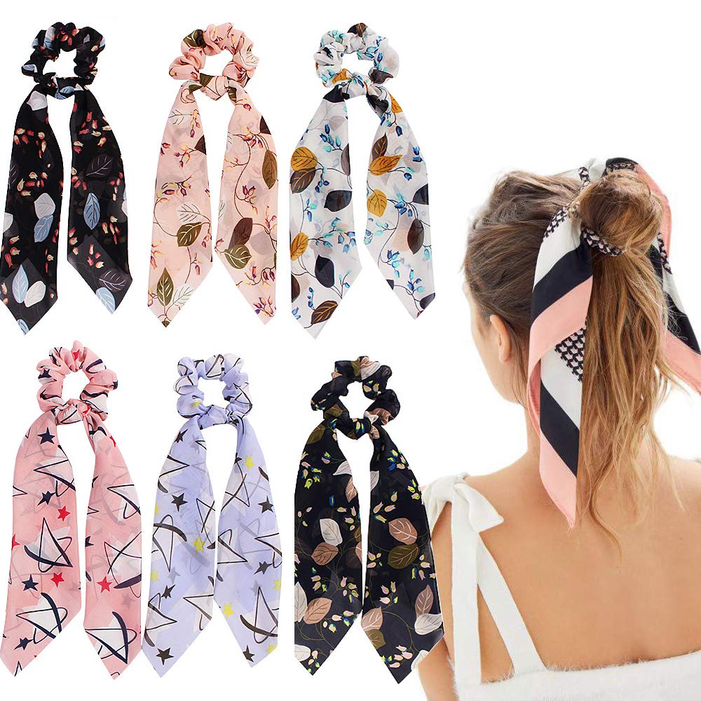 Satin Silk Elastic Bandana Hair Scrunchies for Women/Girls (Pack of 6 Pcs)