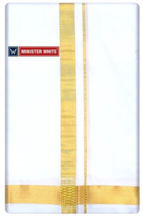 Minister White Double Layer White Pure Silk Dhoti with Golden Jari Border - Bheeshma - Daily Needs Products