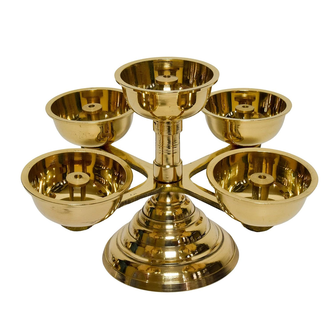 Brass 5 Faced Ethnic Panchadeep Oil Lamp - 1.7 Inch - Daily Needs Products