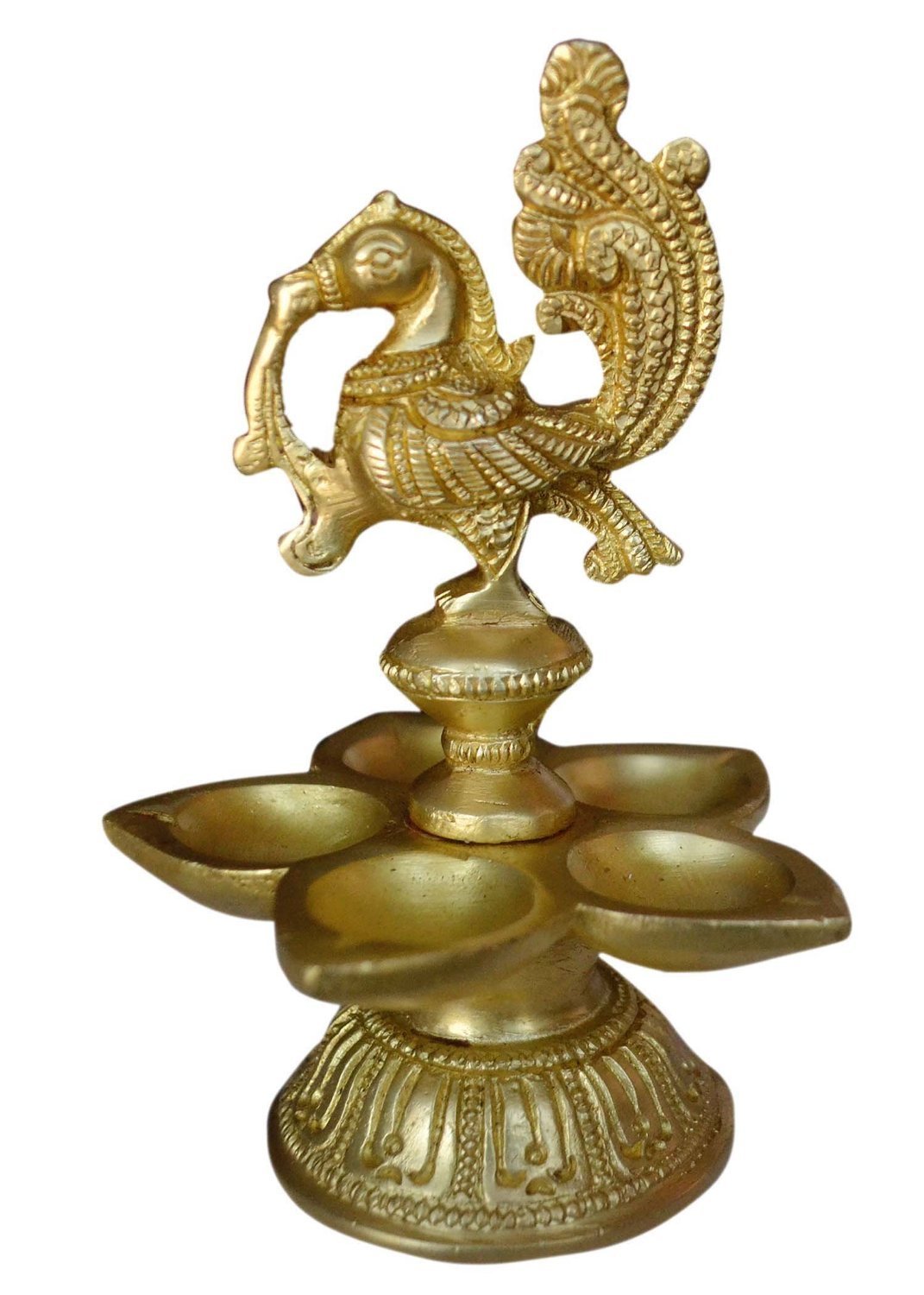Brass Peacock With 5 Deepak - Daily Needs Products