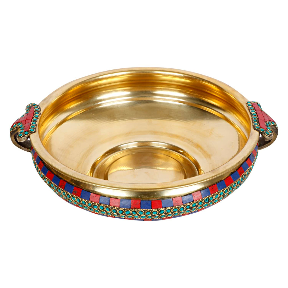 Multicolor Gemstone Brass Traditional Urli - 12 Inches