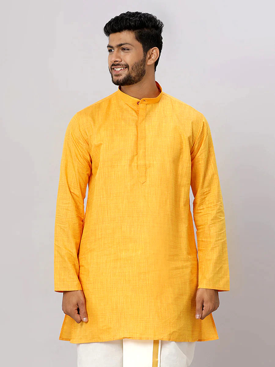 Ramraj Mens Cotton Full Sleeves Medium Length Pocket Kurta - Daily Needs Products