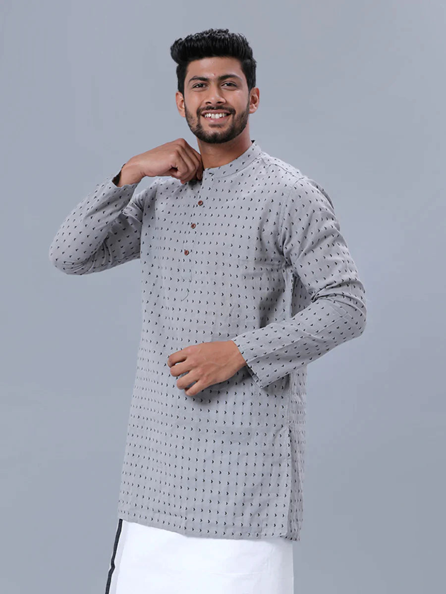 Ramraj Mens Cotton Grey Colour Medium Length Kurta I50 - Daily Needs Products