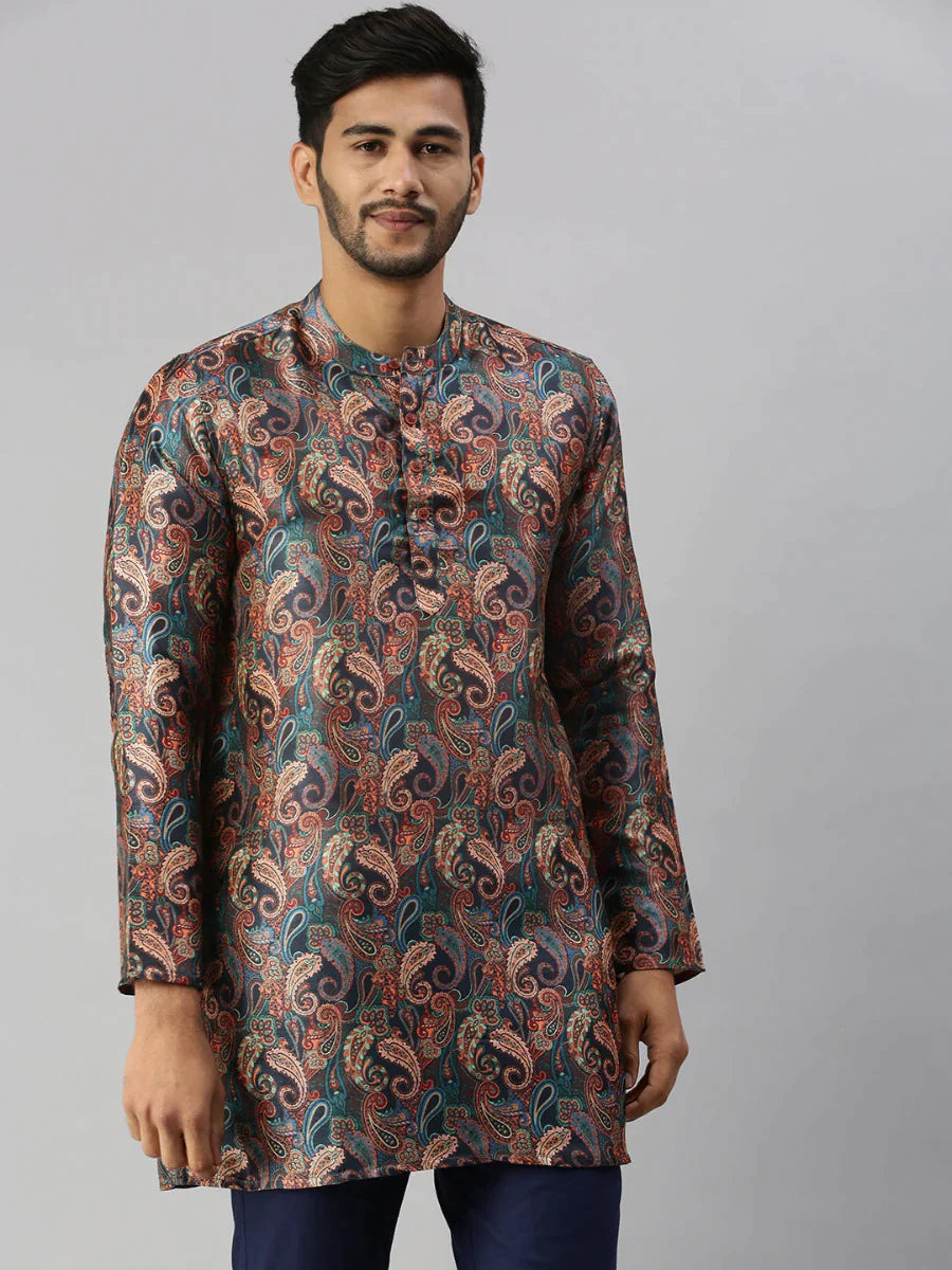 Ramraj Mens Full Sleeves Multi Colour Medium Length Pocket Kurta - Daily Needs Products