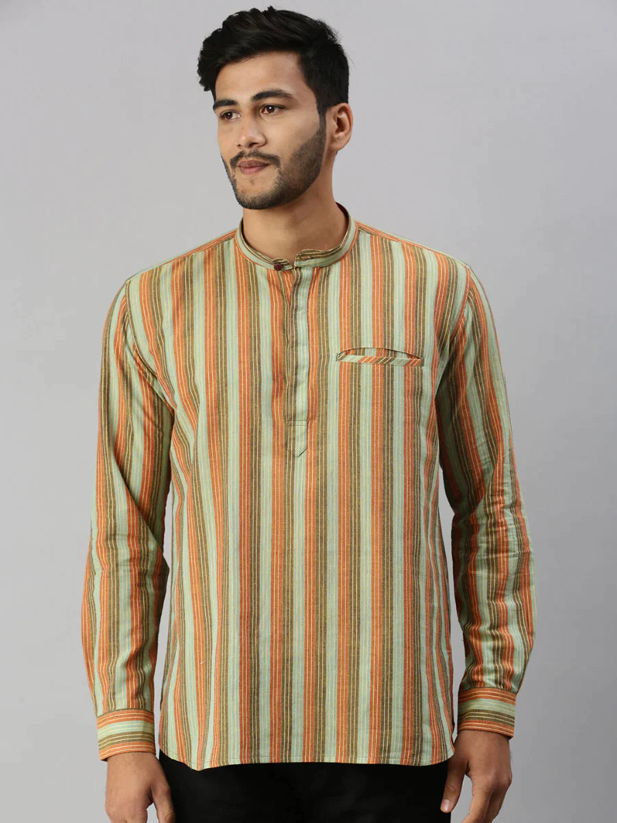Ramraj Mens Full Sleeves Striped Short Length Pocket Kurta - Daily Needs Products
