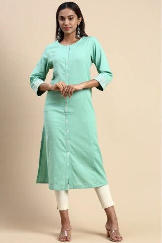 Ramraj Women Cotton Plain Round Neck Straight Cut Kurti - Daily Needs Products