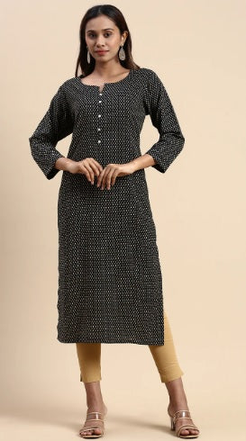 Ramraj Women Cotton Printed Round Neck Straight Cut Kurti - Daily Needs Products