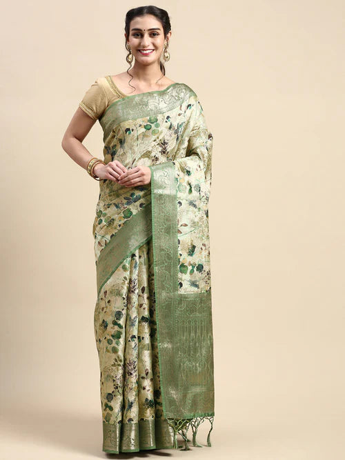 Ramraj Womens Dola Silk Flower Digital Print with Jari Border Sarees - Daily Needs Products