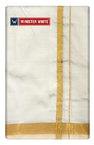 Minister White Double Layer Cream Pure Silk Dhoti with Golden Jari Border - Yukta - Daily Needs Products
