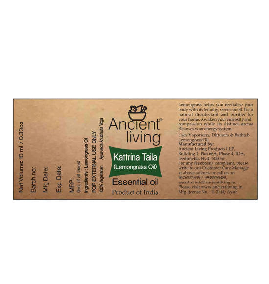 Ancient Living Lemon Grass Essential Oil - 10 ML