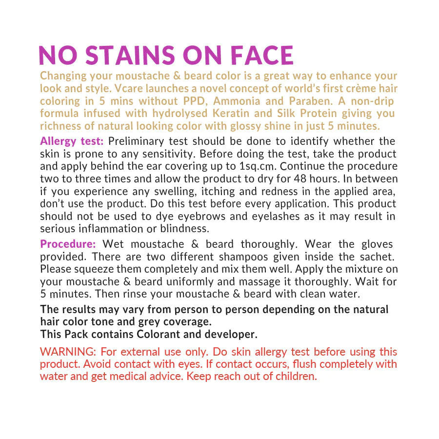 VCare Shampoo Hair Color Black for Moustache & Beard